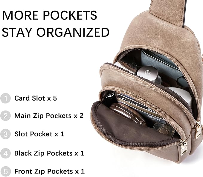 BOSTANTEN Sling Bag for Women Leather Crossbody Bags Fanny Pack Chest Bag for Travel