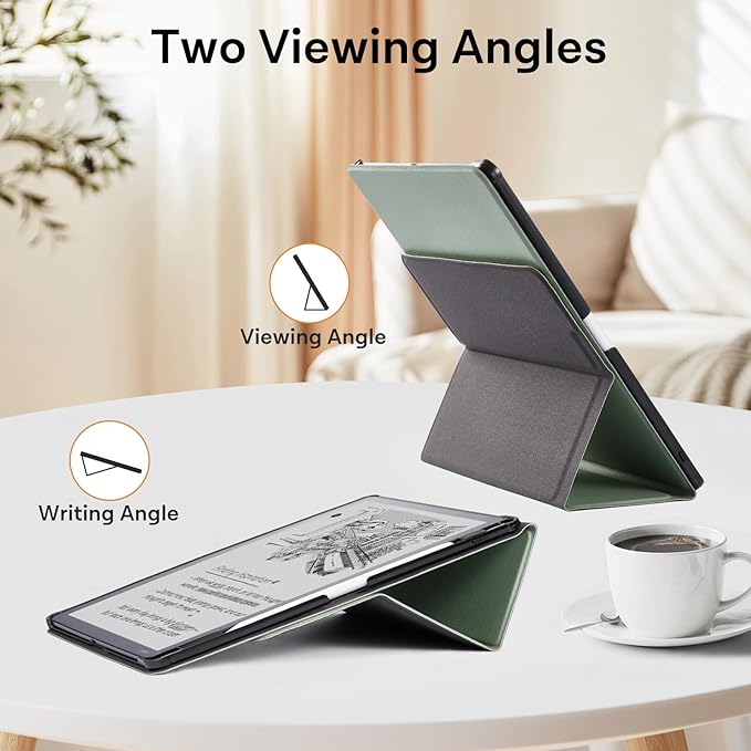 CoBak Case for 11" Kindle Scribe 3rd Generation 2025, Kindle Scribe Colorsoft with Two Viewing Angles - All New PU Leather Cover with Auto Sleep Wake, Pen Holder. Sage Green
