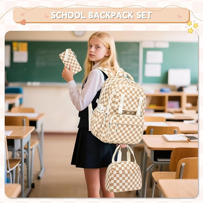 MUSEVOS Girls Backpack with Lunch Bag, Elementary Middle School Backpack, Large Capacity Kids Bookbag 3 Pcs Set