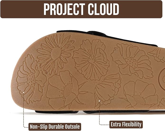 Project Cloud Womens Sandals - Adjustable Buckle Sandals for Women 2026 with Plush Insole - Lightweight & Non Slip Slides for Women Footwear