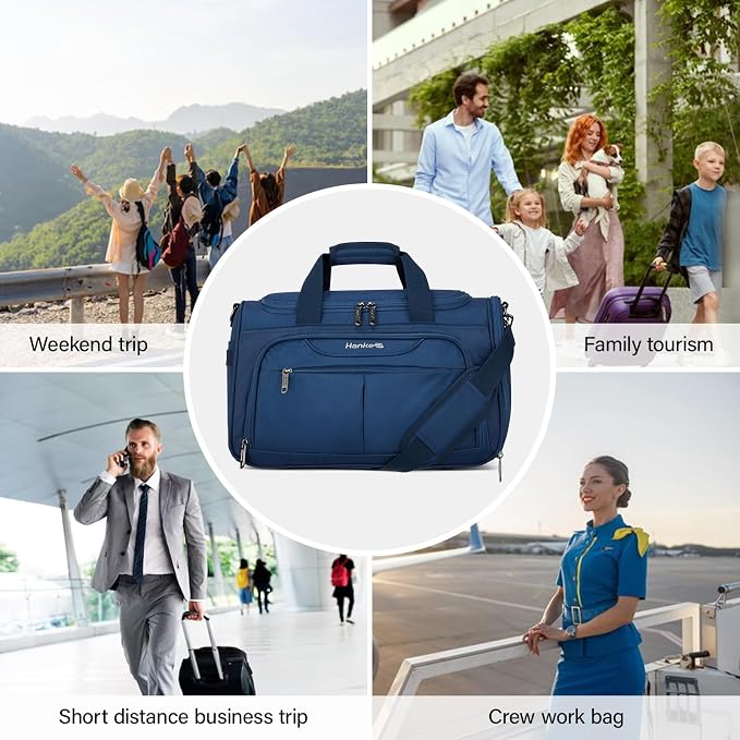 Hanke Underseat Carry On luggage Bags for Travel, Foldable Travel Bags for Women, Soft Lightweight Personal Item Travel Bag Small Carry On Bags for Airplanes, Travel Tote Bags for Women Men.（Blue）