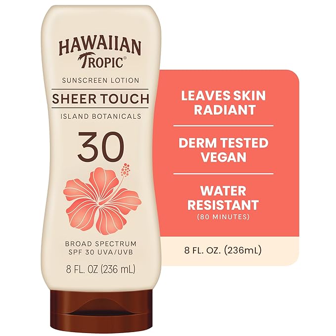 Hawaiian Tropic Sheer Touch Lotion Sunscreen, Moisturizing Broad-Spectrum Protection, SPF 30, Sun, Mango, 8 Oz