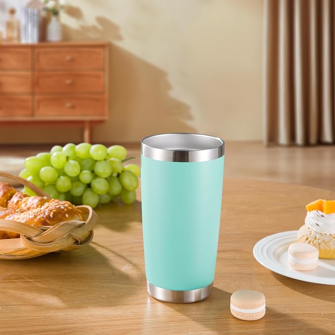 20 oz Tumbler Stainless Steel Tumblers with Lid Double Wall Vacuum Insulated Coffee Mug 20oz Powder Coated Cup for Hot and Cold Drinks, Turquoise, 1 pack