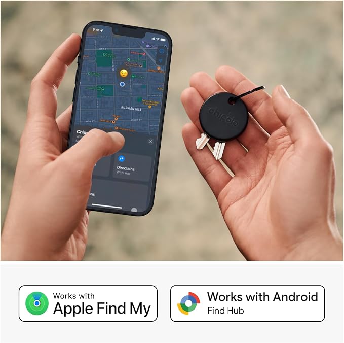 Chipolo POP Tracker Tag - Colorful, Compatible, Loud Bluetooth Tracker with Call Your Phone & Out of Range Alert, Works with Apple Find My or Google's Find My Device - 4 Pack (Black)