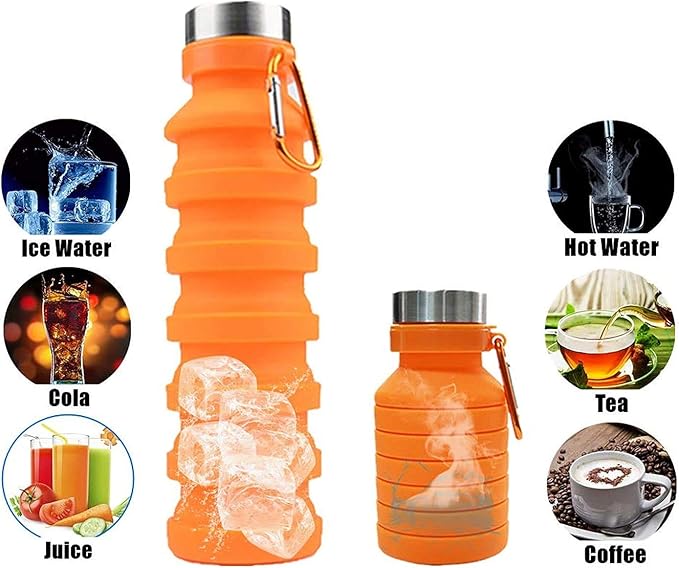 Resueable BPA Fress Silicon Foldable Water Bottle For Gym Travel Portable Leakproof Sports Water Bottle(Blue)