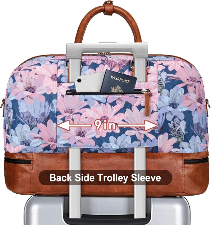 Weekender Bag for Women, Large Overnight Bag Canvas Travel Duffel Bag Carry On Tote with Shoe Compartment 21" 3Pcs Set
