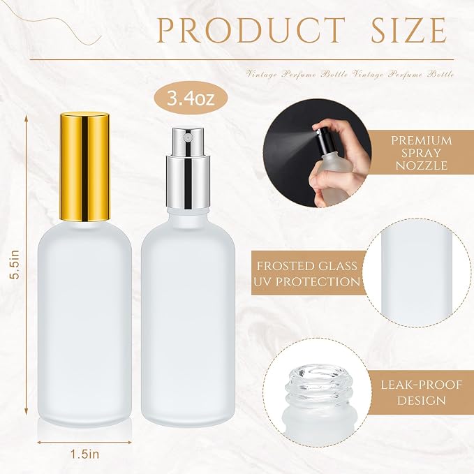 Roshtia 30 Pcs Glass Spray Bottle Clear Empty Bottles Small Refillable Reusable Perfume Bottle with Fine Mist Sprayer Pump for Face Body Travel(3.4 oz,Black,Gold,Silver)