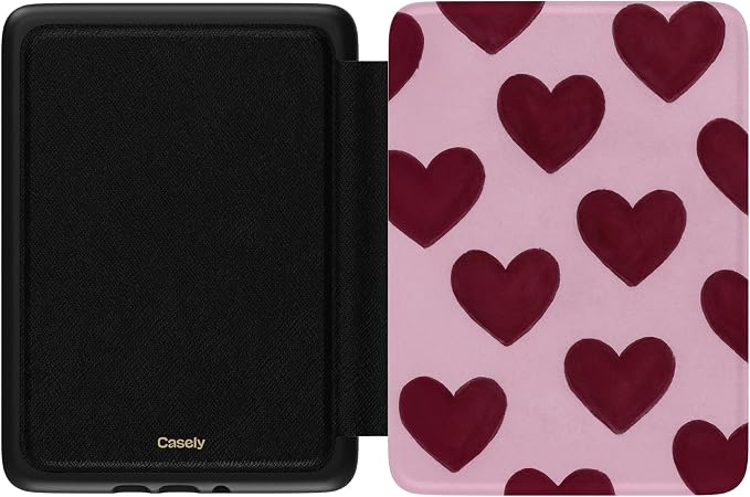 Casely Kindle Case | Whole Lotta Love | Plum Hearts | Compatible with 7” Kindle Colorsoft and 7” Kindle Paperwhite (12th Gen)