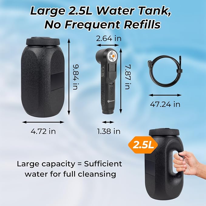 Portable Bidet for Travel, 1600mAh Electric Handheld Bidet with 2.5L Tank