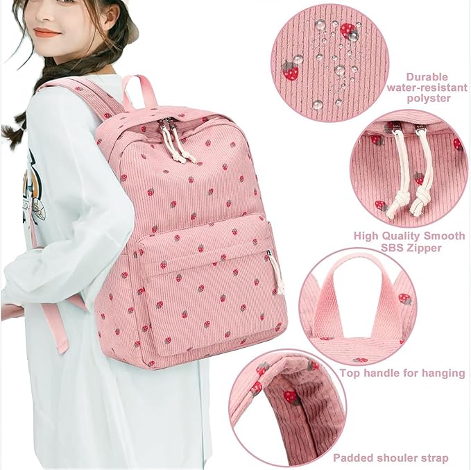 Bluboon School Backpack for Teen Girls Bookbags Elementary High School Corduroy Laptop Bags Women Travel Daypacks