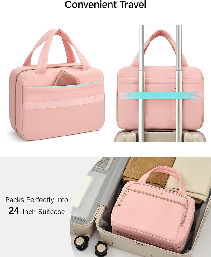 Hanke Hanging Travel Toiletry Bag for Women, Water-Resistant Makeup Organizer with Hook, Cosmetic Bag for Bathroom & Travel Essentials Accessories, Pink
