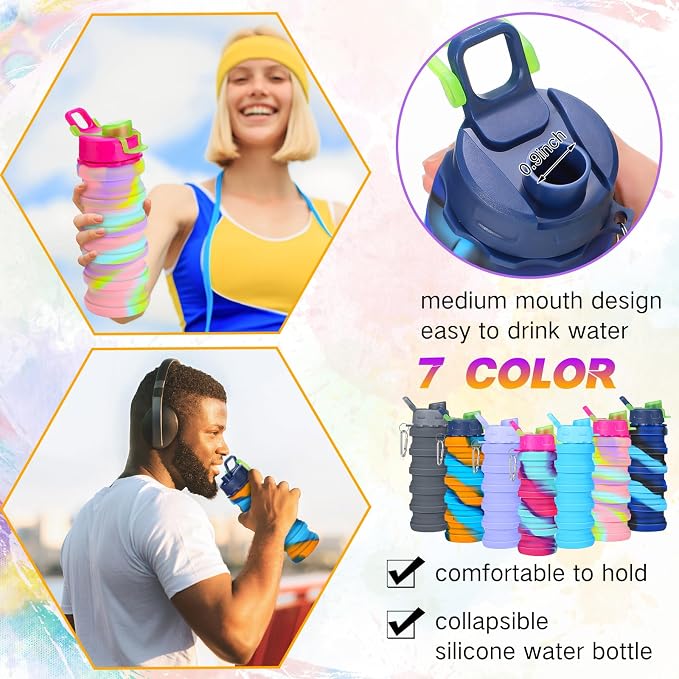 Sunnyray 30 Pack Collapsible Water Bottles Bulk Foldable Water Bottles 17oz Silicone Portable Leak Proof Reusable Sports with Clip for Travel Hiking Camping Outdoor (Camouflage)