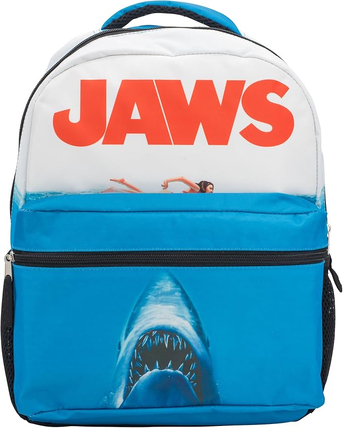 JAWS Movie Poster Backpack, 16 x 12 x 5 Inches, Shark School Bag with Laptop Pocket, 50th Anniversary Edition