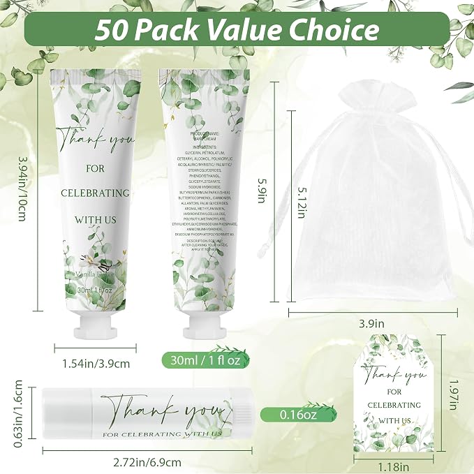 30 Sets Moisturizing Lip Balms in Bulk Return Thank You Gifts for Wedding Sage Green Eucalyptus Leaf Theme Birthday Baby Shower Gifts Party Favors Games Prizes Guests Gifts