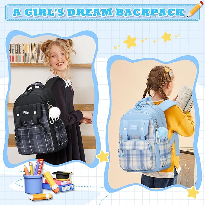 MUSEVOS Girls Backpack, Ideal School Backpack for Girls from Elementary to Teen Years, Kawaii Bookbag Cute Large Capacity