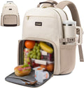 LOVEVOOK Lunch Backpack with Lunch Compartment,15.6 Inch Laptop Work Travel Insulated Cooler Backpack,Waterproof College Teacher Lunch Bag with Tumbler Holder,Gifts for Men Women,Beige-Nude-Logam plum