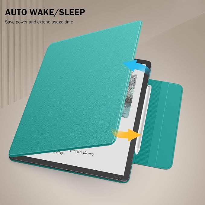MoKo Magnetic Case for All-New 11" Kindle Scribe 2025(3rd Generation) & Kindle Scribe Colorsoft 2025(1st Generation) - Slim Folio Premium PU Leather Cover with Pen Clasp & Auto Sleep Wake, Jade Green