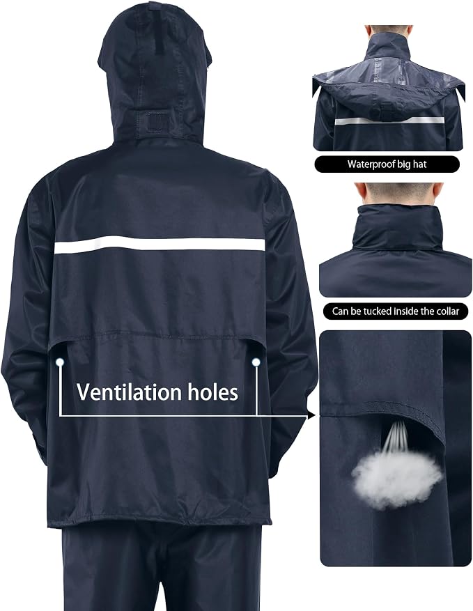 iCreek Rain Suit Waterproof Jacket and Pants Hi Vis Raincoat for Men and Women Reflective Outdoor for All-Sport Work