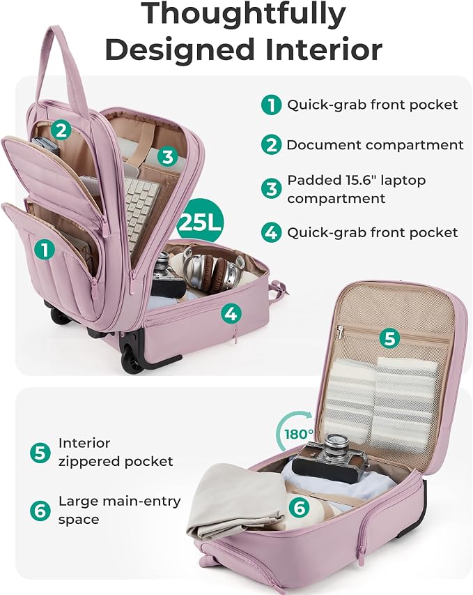 BAGSMART Small Underseat Carry on Luggage with Wheels, 16 inch Small Under Seat Luggage, Lightweight Travel Suitcase for Women, Mist Purple