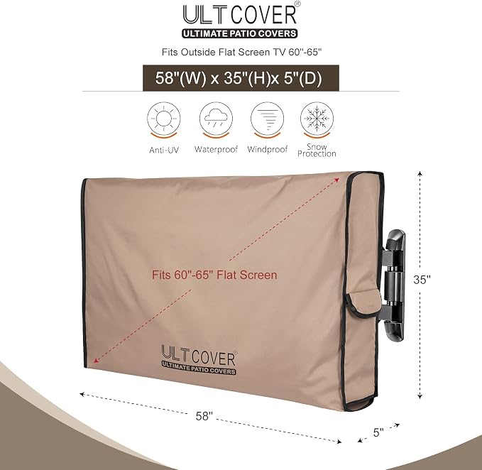 ULTCOVER Waterproof Outdoor TV Cover for 60-65 inch Outside Flat Screen Televisions with Mounts and Stands