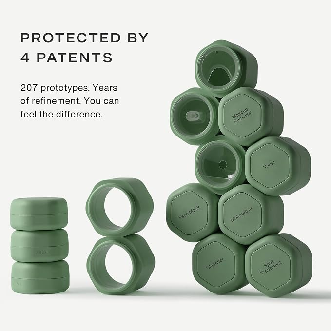 Cadence Travel Containers - 2 Piece Haircare Set - Magnetic Travel Capsules - For Shampoo, Conditioner, Hair Styling Product - 1 Small & 1 Medium Capsule - Shampoo & Conditioner Labels - Eucalyptus