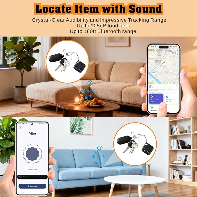 Reyke Android Air Tracker Tags-4 Pack for Both iOS & Android Phones, Dual System Bluetooth Tracker Compatible with Apple Find My (iOS) & Google Find Hub (Android) Device for Luggage, Keys, Backpack