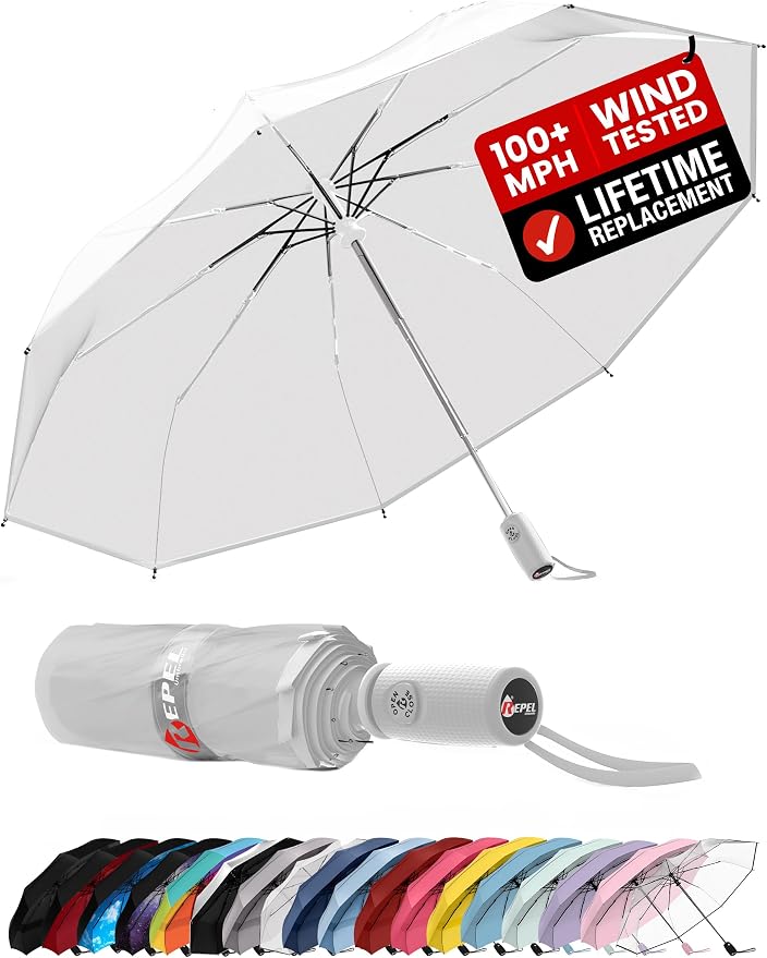 Repel Windproof Travel Umbrella - Compact & Withstands Winds up to 100MPH , Strongest Premium Auto Folding Umbrella for Rain and Sun - Durable, Light & Portable for Women & Men , Fits Backpack & Cars