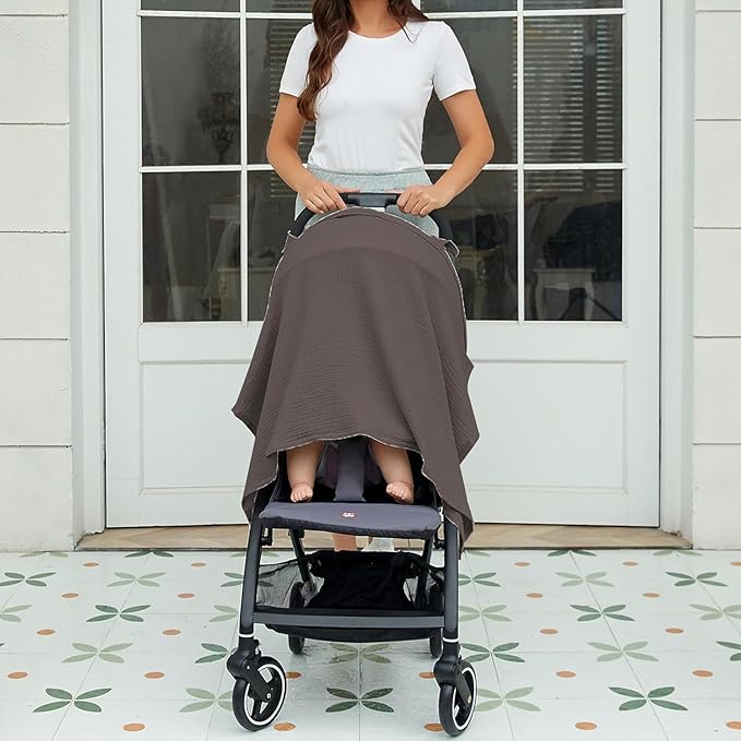 Muslin Nursing Cover for Baby Breastfeeding, Breathable 100% Cotton Breastfeeding Cover with Rigid Hoop for Mother Nursing Apron (Cocoa)