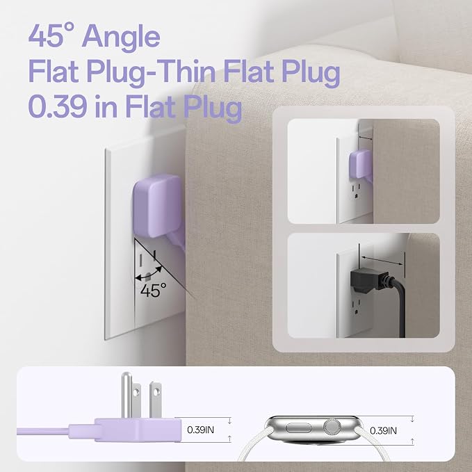 Travel Power Strip, SMALLRT 2 Pcs Extension Cord with Multiple Outlets, 3.3FT Wrapped Extension Flat Plug Power Strip with 4 AC Outlets for Travel, Hotel, Cruise Approved, No Surge Protection, Purple