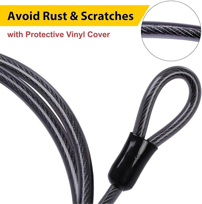 DELSWIN Heavy Duty Security Cable with Loops - 30FT Long Bike Lock Cable, 3/8 Inch (10mm) Thick Cut-Resistant Braided Steel Cables, Vinyl Coated for Bicycle, Boat, Kayak, Generator, Outdoor Patio Set