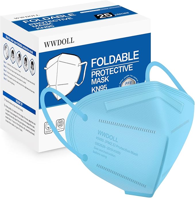 WWDOLL KN95 Face Mask 25 Pack, 5-Layers Breathable Disposable KN95 Masks