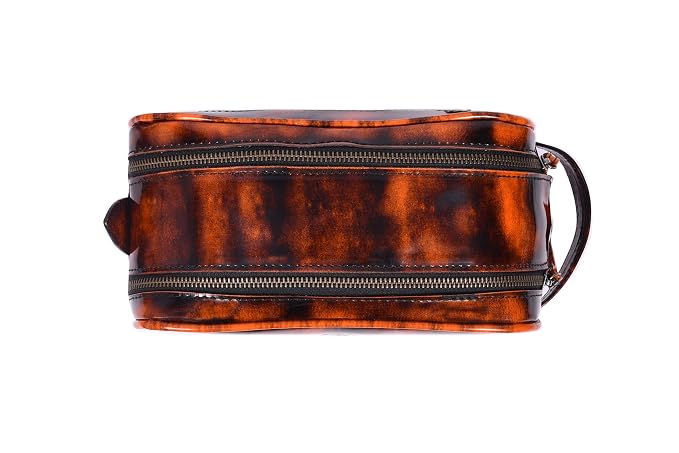 10" Premium Leather Toiletry Travel Pouch With Waterproof Lining | King-Size Handcrafted Vintage Dopp kit By Aaron Leather Goods (Canary Brown)