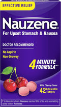 Nauzene Non-drowsy Upset Stomach & Nausea Relief Chewable Tablets - Fast-Acting Relief in 4 Minutes - Doctor Recommended - Wild Cherry Flavor, 42 ct
