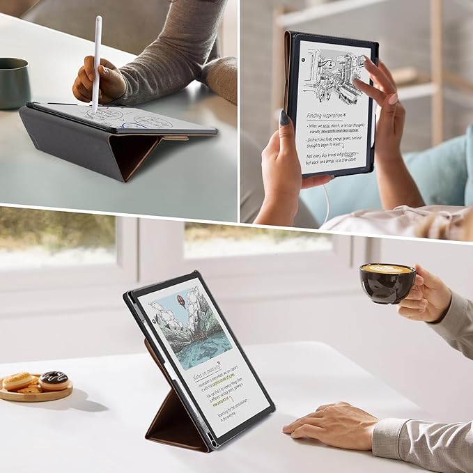 CoBak Case for 11" Kindle Scribe 3rd Generation 2025, Kindle Scribe Colorsoft with Two Viewing Angles - All New PU Leather Cover with Auto Sleep Wake, Pen Holder. Retro Brown