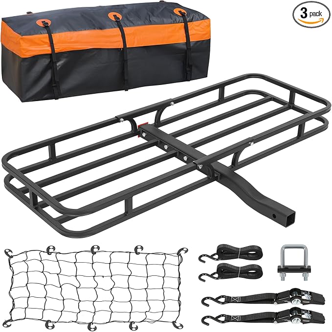 WEIZE Hitch Mount Cargo Carrier Basket 53" X 19" + Waterproof Cargo Bag, Hauling Weight Capacity of 500 Lbs fit on 2 Inch Receiver, with Hitch Stabilizer, Net and Straps