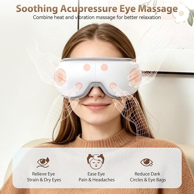 LAOBEN Eye Massager with Heat- Eye Mask for Migraines & Improve Sleep | Cordless, Stress Relief, Portable Folding & Light-Blocking Design, Reduce Strain for Plane, Travel, Gift for Women Men