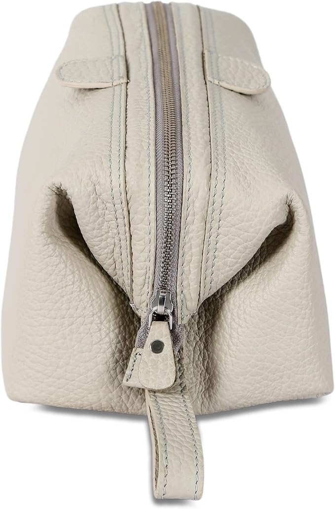KomalC Premium Buffalo Leather Toiletry Bag for Men & Women With Water resistant Lining, Grooming Travel Pouch, Unisex Wash Bag for Toiletries, Gifts for Men and Women