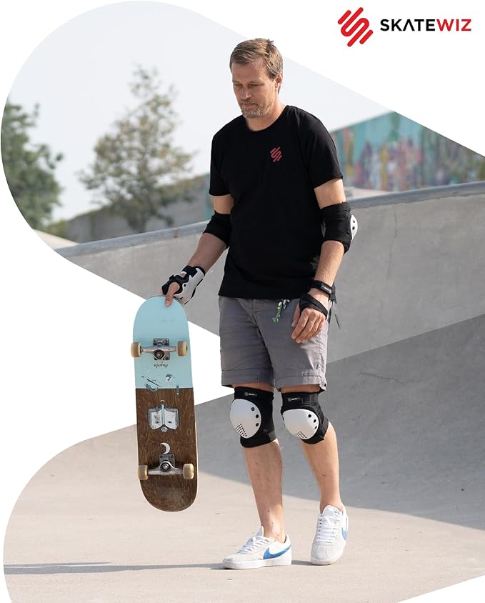 SKATEWIZ Skateboard Pads Protective Gear Set for Kids and Adults - Smash - Roller Skate Pads [6pc] with Wrist Guards - Skating Protective Gear - Roller Derby