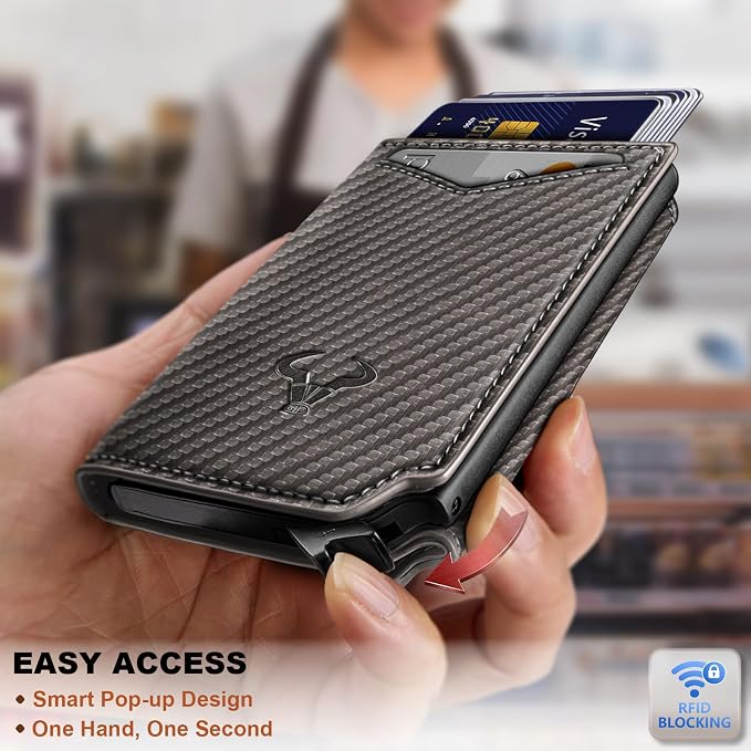 BULLIANT Men Wallet Leather Wallet Card Holders Money Clip for Men 10Cards-Magnetic Flip on Metal Case