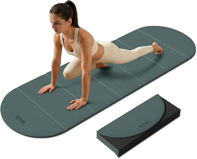 Foldable Yoga Mat 10mm Thick TPE, Double-Sided Textured Non-Slip Dual-Color Mat, 7-Fold Portable for Yoga, Pilates, Floor Workouts, Home Gym & Travel, 75"x26"