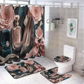 Floral Perfume Jewelry Heels Bathroom Rug Set 4 Piece with Shower Curtain Non Slip Bath Mat Set Microfiber Bathroom Decor Toilet Lid Cover U Shape Rug Waterproof Bathroom Accessories