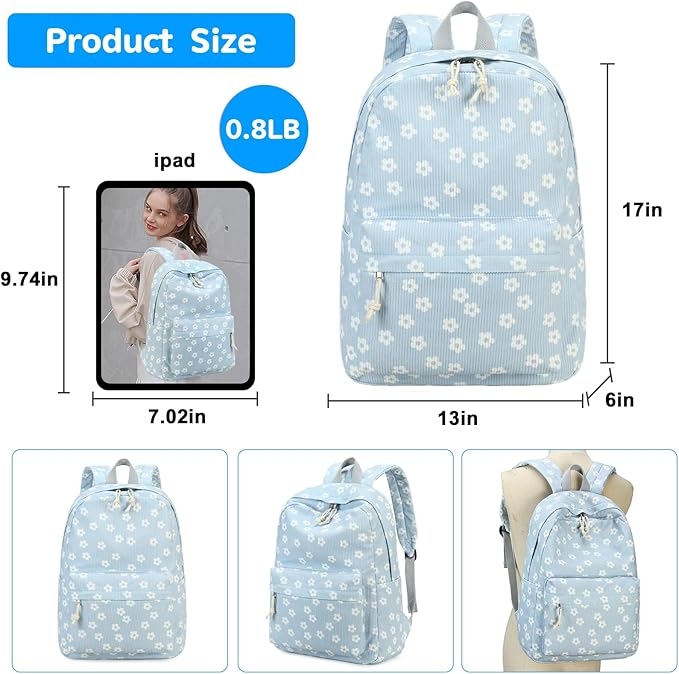 Bluboon School Backpack for Teen Girls Bookbags Elementary High School Corduroy Laptop Bags Women Travel Daypacks