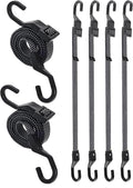 6 Pcs 80 Inch Flat Adjustable Bungee Cords with Hooks, 3X Faster to Adjust The Length, Lucky Straps Black Heavy Duty Bungee Straps for Cargo, Bike, Cart, Tent, Truck, Camping, Outdoor, etc