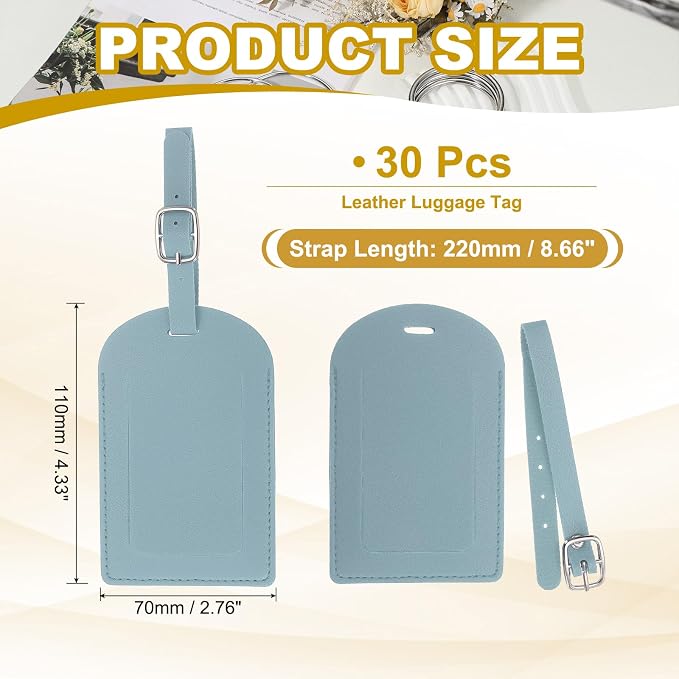 PATIKIL Leather Luggage Tag, 30 Pcs Luggage Tags Pu Bag Tags for Suitcases Airplane Travel Essentials, Light Blue