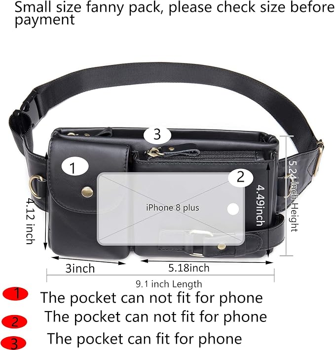 NIUCUNZH Cowhide Waist Fanny Pack-Genuine Leather and Slim with Adjustable Waistband Black