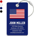Personalized Luggage Tag with American Flag | Custom Luggage Tags for Suitcases | Kids Backpack Tag | 4 Color Options & Choose Font, Font Color