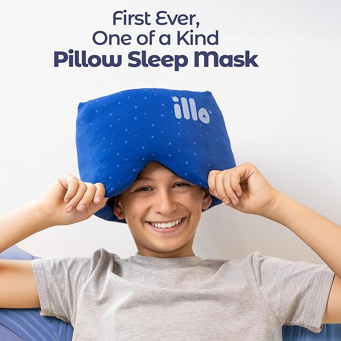 illo Wearable Pillow Sleep Mask | Blackout Weighted Eye Mask for Sleeping Napping & Side Sleepers | Soft Mulberry Silk Blend Patented Light Blocking for Travel Bed Camping Airplane Work | Women & Men