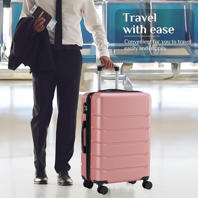 NEWBULIG 20 Inch Carry on Luggage, Lightweight Expandable Rolling Suit Case with TSA Lock, Hard Shell ABS Suitcase with Double Spinner Wheels for Short Trip, Pink