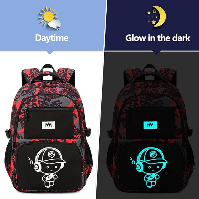Bluboon Kids Backpack Boys Camo Bookbag Teens Elementary School Bag Daypack Travel Back Pack Middle school (Boy-red doodle)