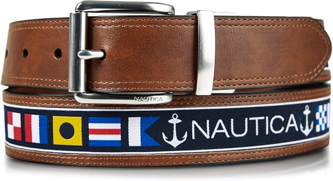 Nautica Men's Reversible Leather Belt | 2-in-1 | Classic | Everyday | Business | Work | Dress | Casual | Metal Buckle
